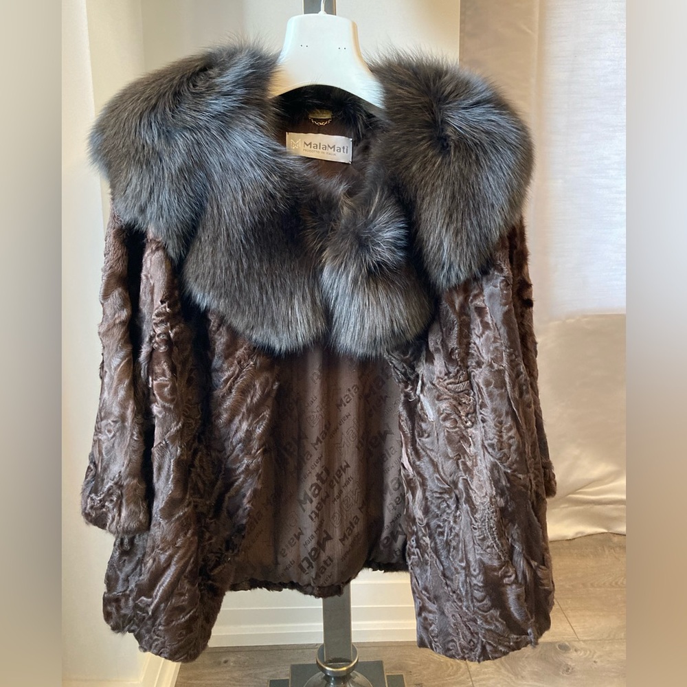 MalaMati Italian real fur jacket size 44 (8-10) chocolate brown colour.